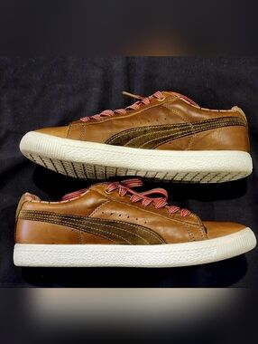 PUMA | Rare Clyde Worker | Brown Leather Low-Top Sneakers | US Mens 8.5